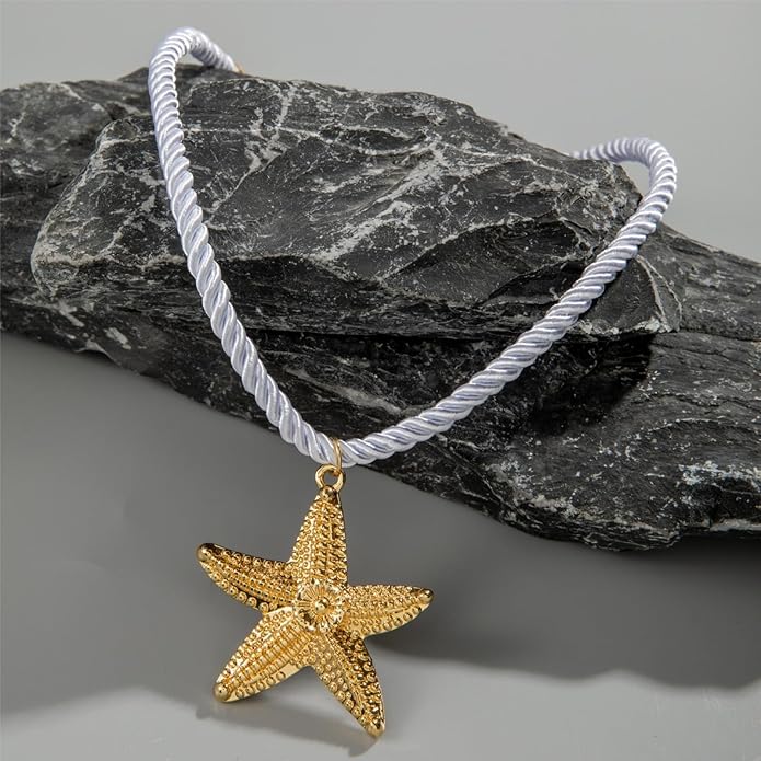 Starfish Necklace for Women,Vintage Gold Starfish Pendant Necklace Boho Colorful Rope Necklace Beach Party Classic Accessory