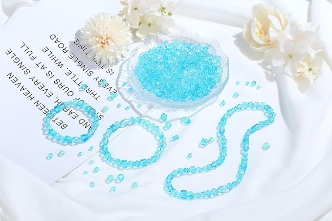 LAIDANLA 800PCS Glass Beads Lake Blue Color Crystal Beads Assorted Crystal Beads with Container Box for DIY Necklace Bracelet Earring Jewelry Making