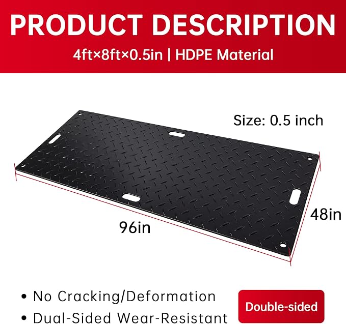12Pcs 4'x8' Ground Protection Mats w/22 Connectors, Double Sided Diamond Tread - Image 2