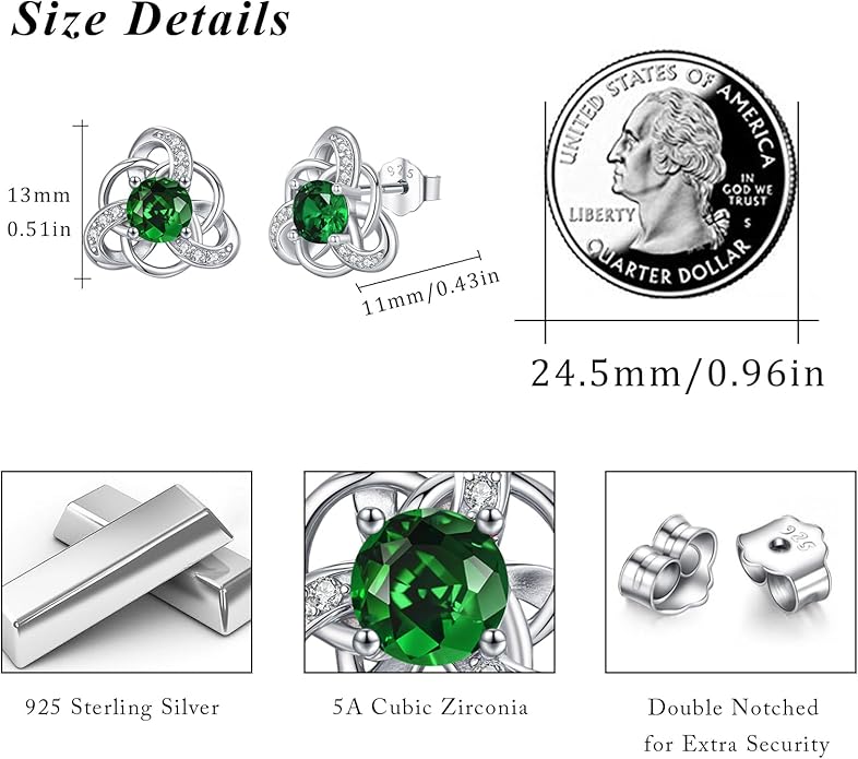 MEDWISE 925 Sterling Silver Birthstone Stud Earrings for Women Birthday Jewelry Gifts for Daughter Mother Women Valentines Day Gifts for Her