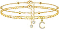 Ursteel Ankle Bracelets for Women, 14K Gold Plated Dainty Layered Chain CZ Initial Anklets Summer Jewelry Gifts for Women