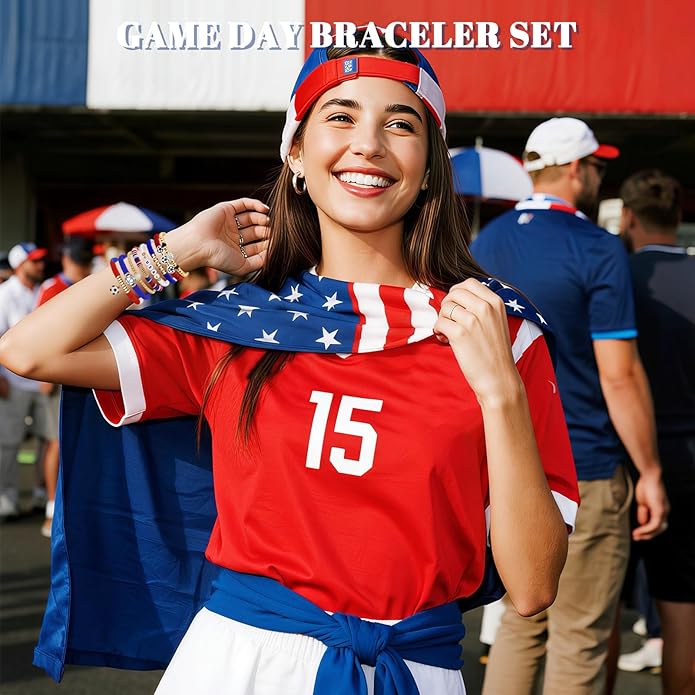 Game Day Bracelets for Women, Stackable Heishi Beaded Stretch Soccer Bracelet Soccer, World Soccer Cup Team Color Accessories & Outfits Jewelry, Soccers Dads Moms Coaches Fans Gifts