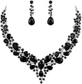 BriLove Women's Wedding Bridal Austrian Crystal Teardrop Cluster Statement Necklace Dangle Earrings Jewelry Set