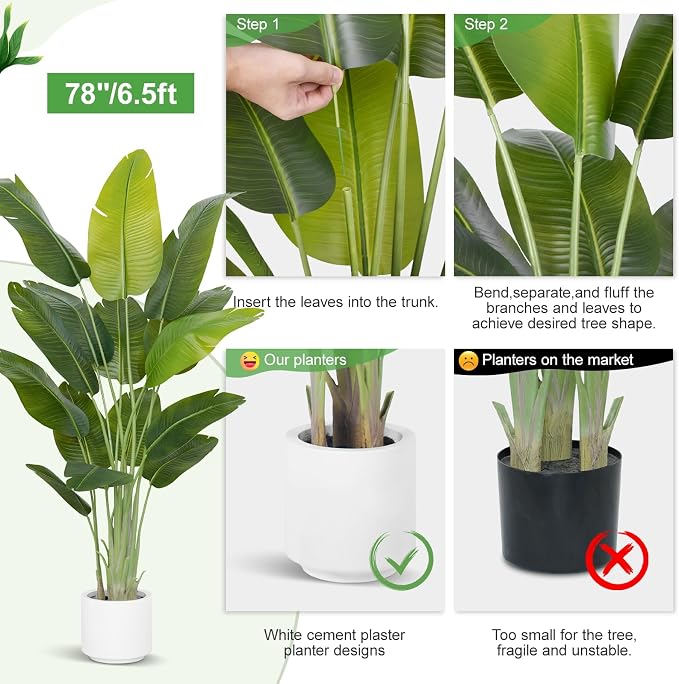 Artificial Bird of Paradise Plant 6.5Ft Tall Fake Tropical Palm Tree Large Fake - Image 6