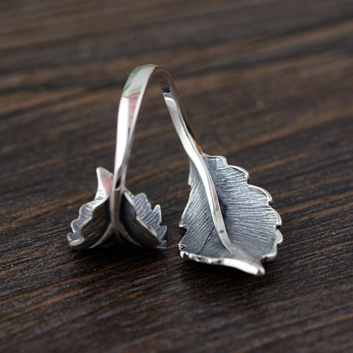 BALMORA Real 925 Sterling Silver Vintage Leaf Rings for Women Men Retro Lotus Feather Flower Adjustable Open Ring Floral Leaves Finger Statement Promise Ring Fashion Jewelry Birthday Gifts for Mom Daughter
