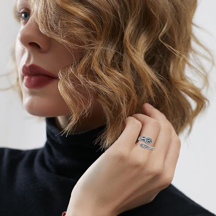 Spoon Ring for Women 925 Sterling Silver Hummingbird Ring Vintage Antique Spoon Rings Hummingbird Jewelry Adjustable Rings for Women