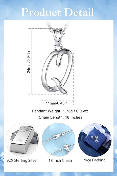 EUDORA Sterling Silver Initial Necklaces for Women, Classic 26 Letter Neckless Gifts for Girls, Sister, Mother Daughter, 18 inch Chain