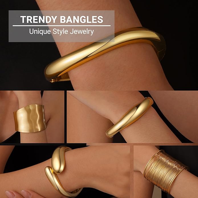 Chunky Gold Bangle Bracelets for Women, Premium Zamak 3 Alloy with 14K PVD Vacuum-Ion Plating & Electrophoretic Finish, Ideal for Parties, Weddings, Christmas & Valentine’s Day Gifts
