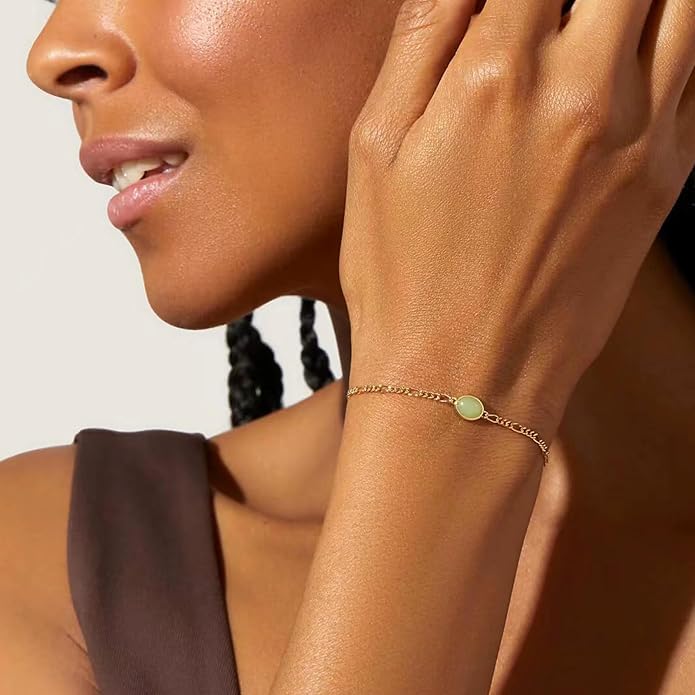 DISTANT DRUMS Simple Natural Green Aventurine Stone Jewelry Set for Women,Hoop Earrings,Bracelet,Necklace,18K Gold-plated Spiritual Gift,Fortunate Stone Jewelry,Choker