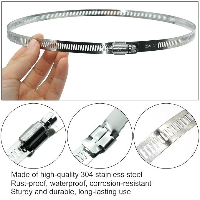 4Pcs 23.6-Inch/600mm Large Hose Clamps Stainless Steel | Adjustable Worm Gear - Image 3