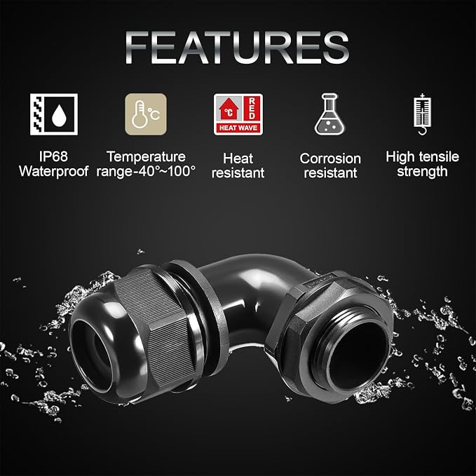 M12 Cable Gland, 90 Degree Adjustable 4-8mm Strain Relief, Cord Connectors - Image 3