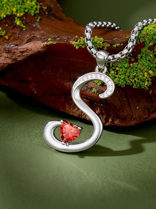 Valentines Day Gifts for Women Alphabet A to Z Initial Birthstone Pendant Necklaces for Women - 18k White Gold Plated Personalized Name Jewelry Valentine Mothers Day Birthday Gifts for Women Her Girlfriend