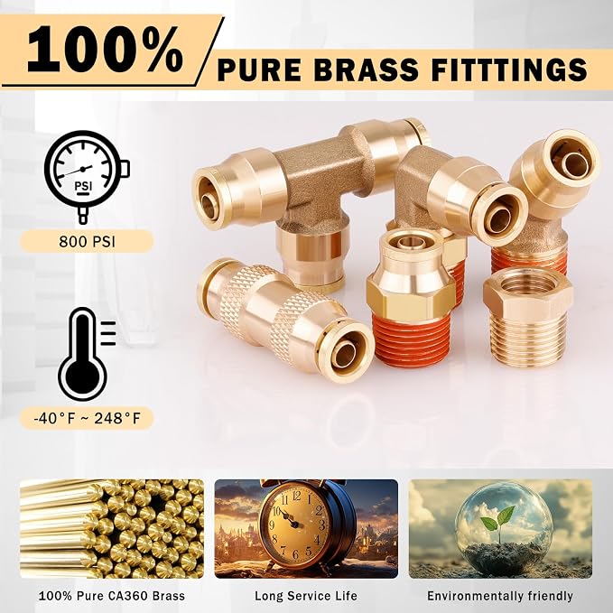 CheeMuii 60 Pcs Brass DOT Air Line Fittings Kit DOT Push to Connect Fitting | - Image 3