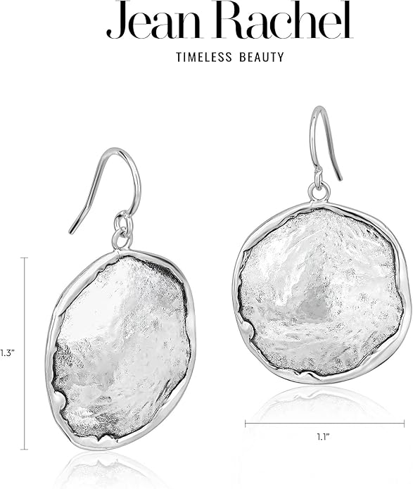 JEAN RACHEL JEWELRY Hammered Earrings for Women - 925 Sterling Silver Dangle Statement, Hypoallergenic, Lead & Nickel Free jewelry (Circle Earrings)