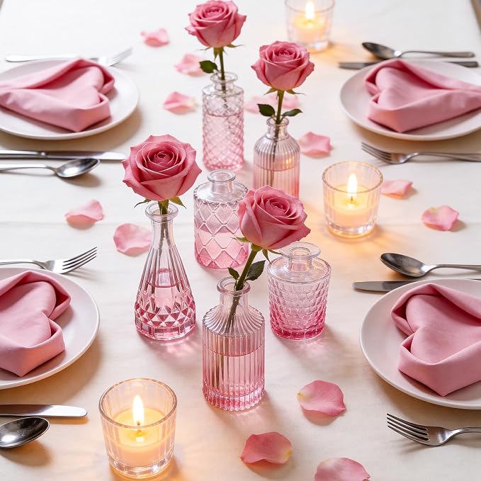 UPBUD Pink Glass Bud Vases Set of 12, Mini Flower Vase - Image 2