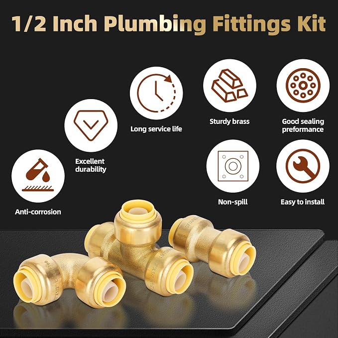 1/2" Push to Connect Fittings, PEX Pipe Fitting 1/2 Inch Set, - Image 4