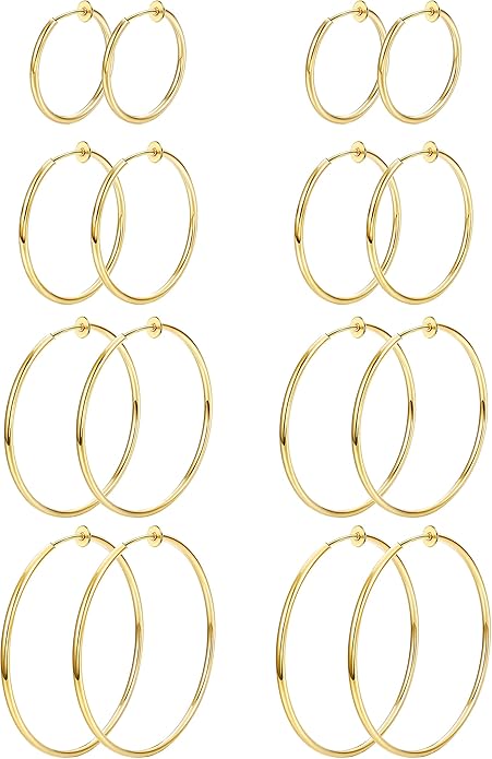 Magitaco 8 Pairs Clip On Hoop Earrings Stainless Steel Clip On Earrings for Women Fake Hoop Earring Spring Hoop Earring For Non-Pierced Ears