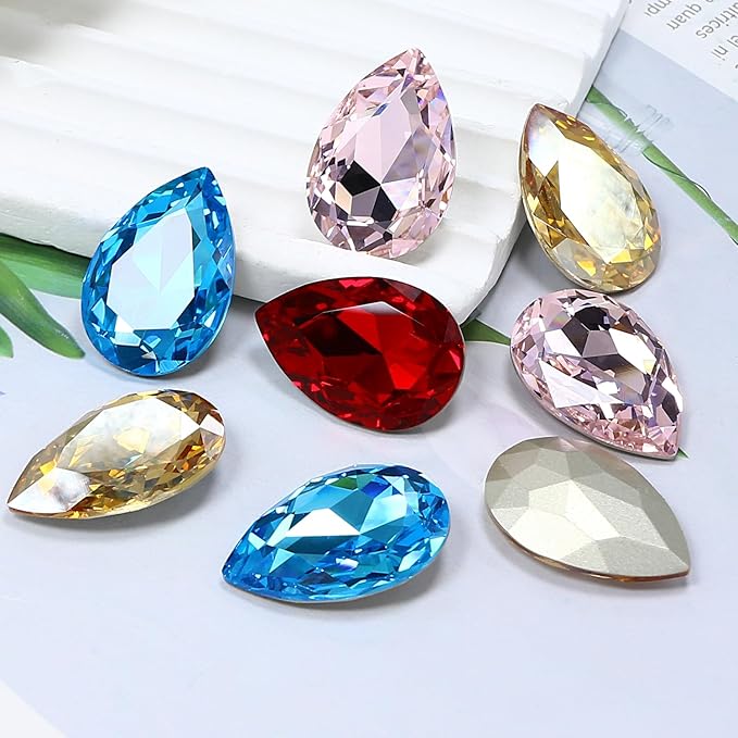 8Pcs Teardrop Crystal Pointback Rhinestones,30 * 20mm Large Glass Rhinestones Gem Stones for Crafts Dress Shoes Jewelry Making，Red