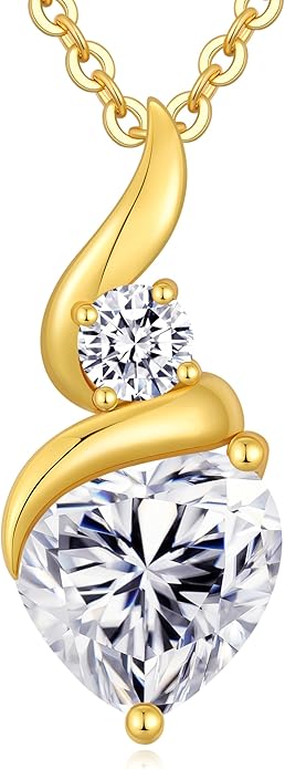ANDSO Valentine's Day Gift Moissanite Heart Pendant Necklaces for Women, 925 Sterling Silver Necklace with Birthstone, Ideal Anniversary Present or Birthday Jewelry Gifts for Mom Wife Her Girlfriend