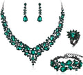 BriLove Wedding Bridal Jewelery for Women Austrian Crystal Teardrop Cluster Statement Necklace Dangle Earrings Link Bracelet Set