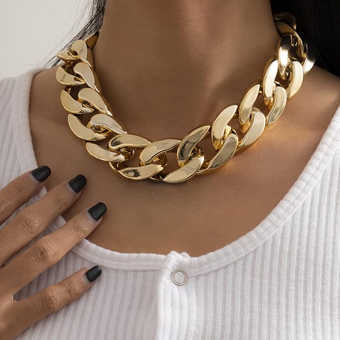 YOOESTORES82 Acrylic Gold Chunky Chain Necklace Earrings Set for Women,Punk Short Thick Wide Cuban Link Choker Necklaces Trendy Drop Dangle Earring Jewelry Set
