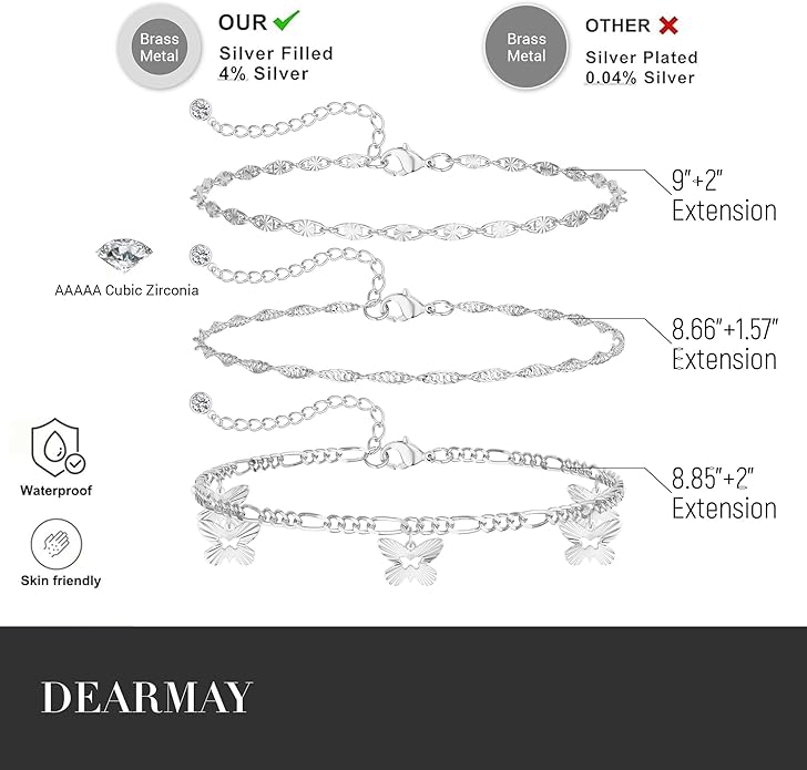 DEARMAY Dainty 14K Gold Plated Ankle Bracelets for Women, Waterproof 14K Gold Plated Link Chain Anklets Non Tarnish Set Pack Summer Beach Jewelry Gift