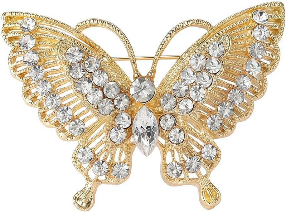Rhinestone Butterfly Brooch for Women Sparkling Gold Silver Blue Black Crystal Big Butterfly Brooch Pin Cute Insect Pin Elegant Clothing Hat Bag Skirt Accessories Christmas Birthday Party Jewelry
