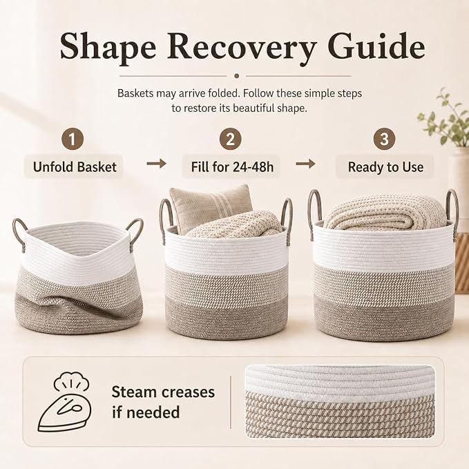 JMvicyroam 65L Extra Large Machine Washable Cotton Rope Blanket Basket | - Image 6