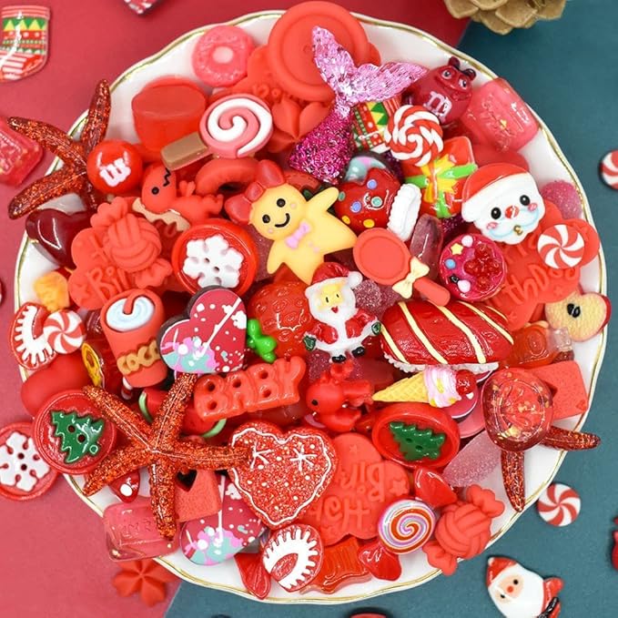 100pcs Cute Slime Charms Mixed Set Resin Flatback for DIY Craft Making and Ornament Scrapbooking Beads Assorted Candy Fruit Cake Christmas Gifts Trellis Resin Ornament Kit Making Supplies