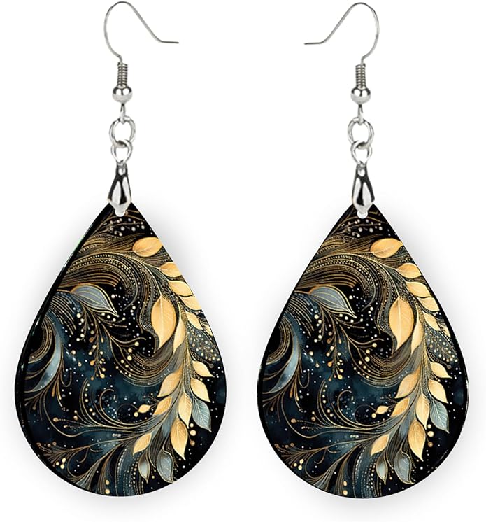 Teardrop Wood Earrings Light Weight Printed Image Dangle Jewelry, Fun and Funky Earrings