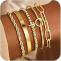 Turandoss Valentines Gifts for Her Girls, Dainty 5PCS 14K Gold Plated Initial A-Z Beaded Stretch Bracelet Chunky Gold Cuff Knot Twisted Rope Paperclip Bracelet Set Stack Jewelry Gifts for Women Girls
