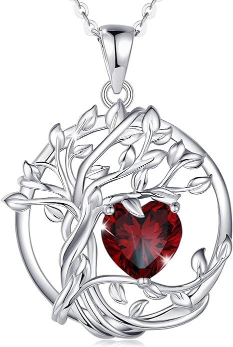 FANCIME Tree of life Birthstone necklace Sterling Silver Pendant Birthstone Necklace Gemstone Anniversary Birthday Jewelry Christmas Gifts for Mom Her Wife