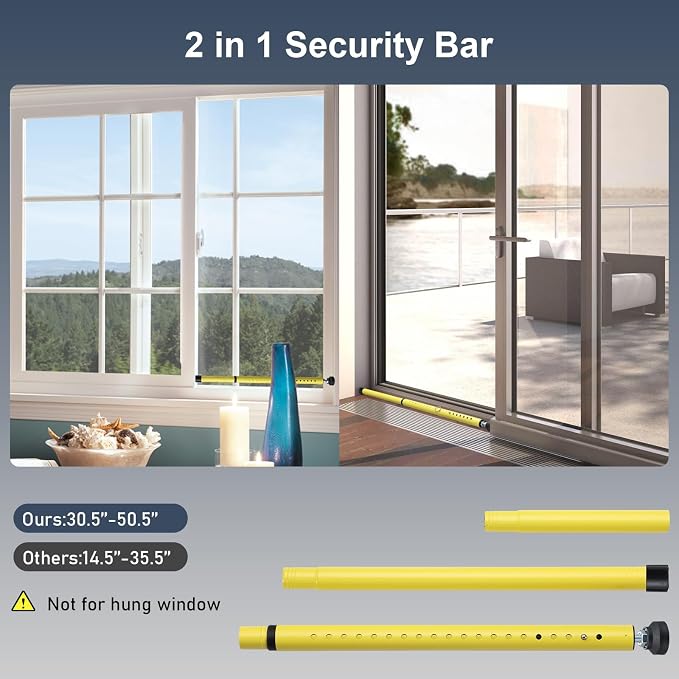 Sliding Door Security Bar, 17.7-50.5inch Heavy Duty Adjustable Sliding Patio - Image 3