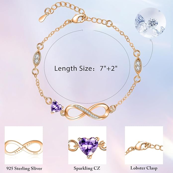 Bracelets for Women Sterling Silver Infinity Heart Bracelet Charms Bracelet Trendy Dainty Gift for Ladies Womens Wife Bride Sister Friend Anniversary Birthday Mothers Day Valentines Gifts for Her