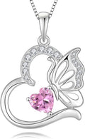 Butterfly Necklace for Women 925 Sterling Silver Heart Pendant Birthstones Jewelry Gift