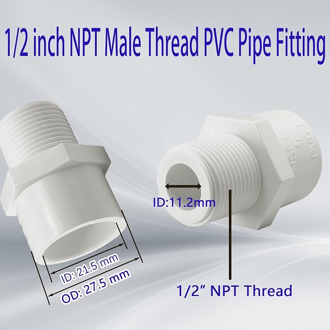 10 Pack 1/2 inch NPT Male Thread PVC Pipe Fitting Adapter Connector, PVC Pipe - Image 2
