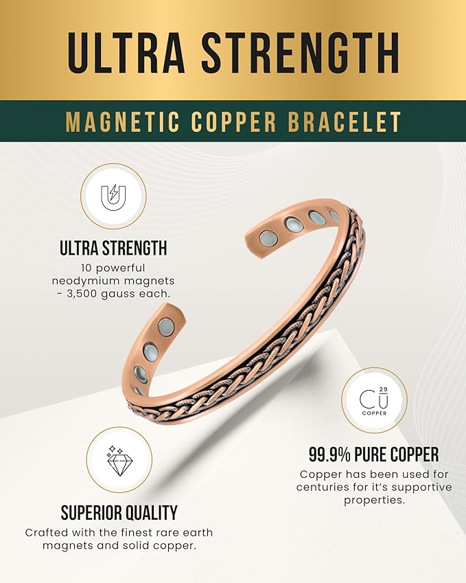 MagnetRX® Copper Magnetic Bracelets – Effective Pure Copper Bracelet for Men and Women – Copper Cuff Adjustable Magnetic Bracelet Bangles (Woven Inlay)