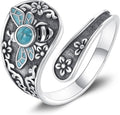 VONALA Vintage Sterling Silver Honeybee Spoon Ring with Crushed Turquoise, Symbolic Women's Jewelry, Meaningful Gift for Her, Mother's Day, Anniversary, Self-Love, Adjustable Size 6–8