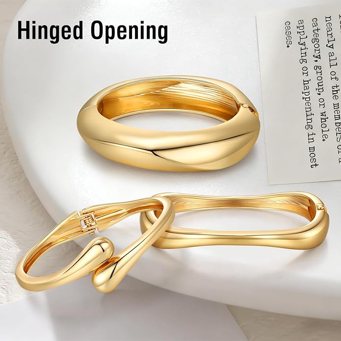 Chunky Gold Bangle Bracelets for Women Trendy 14K Gold Plated Cuff Bracelets Stack, Dainty Bracelet Sets Fashion Jewelry Gift
