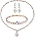 Hadskiss Jewelry Set for Women, Necklace Dangle Earrings Bracelet Set with White AAA Cubic Zirconia, Allergy Free Wedding Party Jewelry for Bridal Bridesmaid
