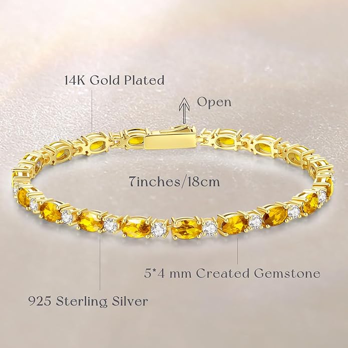 FANCIME 14K Gold Plated Birthstone Bracelets 4mm Sterling Silver Tennis Bracelets Gold Bracelets Birthday Jewelry Gifts for Women 7"