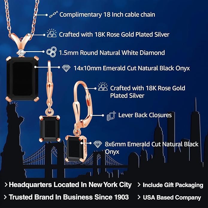 Gem Stone King 9-13 Cttw Pendant and Earrings Jewelry Set For Women | Emerald Cut 14X10MM and 8X6MM | Round 1.5MM | Gemstone Birthstone and Diamond | 925 Sterling Silver | 18 Inch Silver Chain