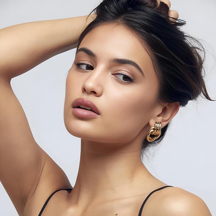 Chunky Gold Earrings for Women Large Knot Earrings Geometric Dangle Drop Earrings Trendy Jewelry