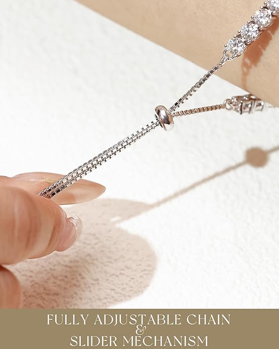 FANCIME Moissanite Tennis Bracelet 1.2ct-12ct Lab Created Moissanite Diamond Bracelets,925 Sterling Silver Adjustable Bolo Tennis Bracelets, 2/3/4/5mm D Color VVS1 Round Cut Moissanite Bracelet for Women