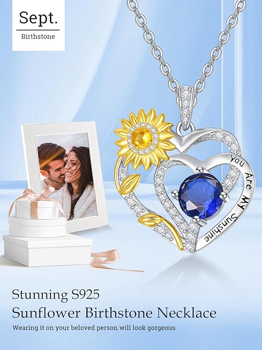 Valentine's Day Gifts for Wife 925 Sterling Silver Double Birthstone Pendant Necklaces I Love You for Always and Forever Necklace Anniversary Birthday Gifts for Wife Girlfriend Mom Her