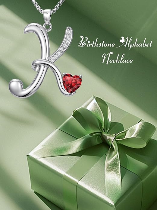Valentines Day Gifts for Women Alphabet A to Z Initial Birthstone Pendant Necklaces for Women - 18k White Gold Plated Personalized Name Jewelry Valentine Mothers Day Birthday Gifts for Women Her Girlfriend