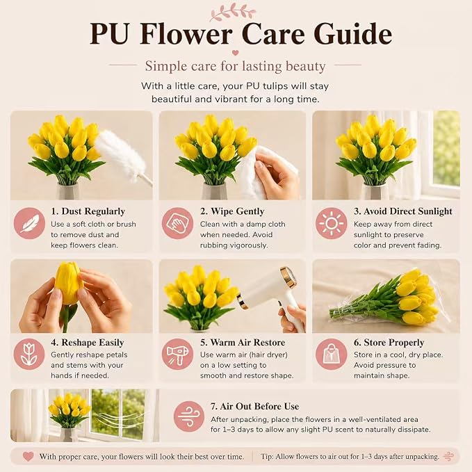 Mandy's 20pcs Artificial Yellow Tulips | 13.5 Inch Lifelike PU Tulips Faux - Image 6
