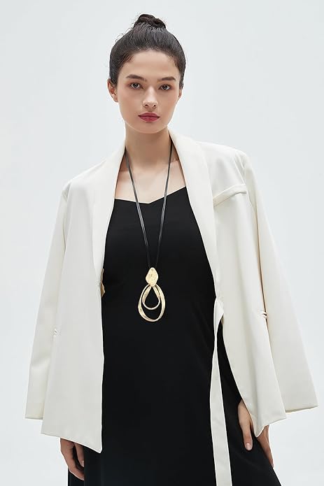 GelConnie Leather Necklace for Women Large Pendant Long Brown Necklace Circle Leather Choker Vintage Sweater Necklace Gold Chunky Boho Necklaces for Women