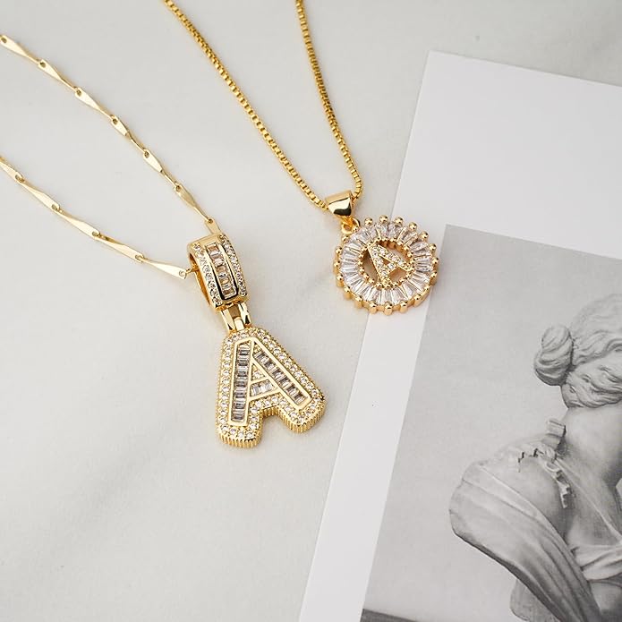 14K Gold Plated Alphabet Necklace Cubic Zirconia Letter Pendant, Personalized Name Jewelry Gift for Women, Customizable A-Z, Birthday/Mothers Day Gifts for Womens