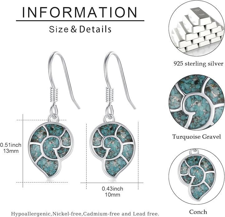 Ocean Earrings 925 Sterling Silver Turquoise Sea Animal Dangle Drop Earrings Beach Themed Jewelry Gifts for Women Girls
